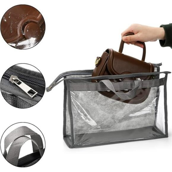 Clear purse storage bags 12 pack handbag organizer with zipper dust cover closet - Picture 4 of 8